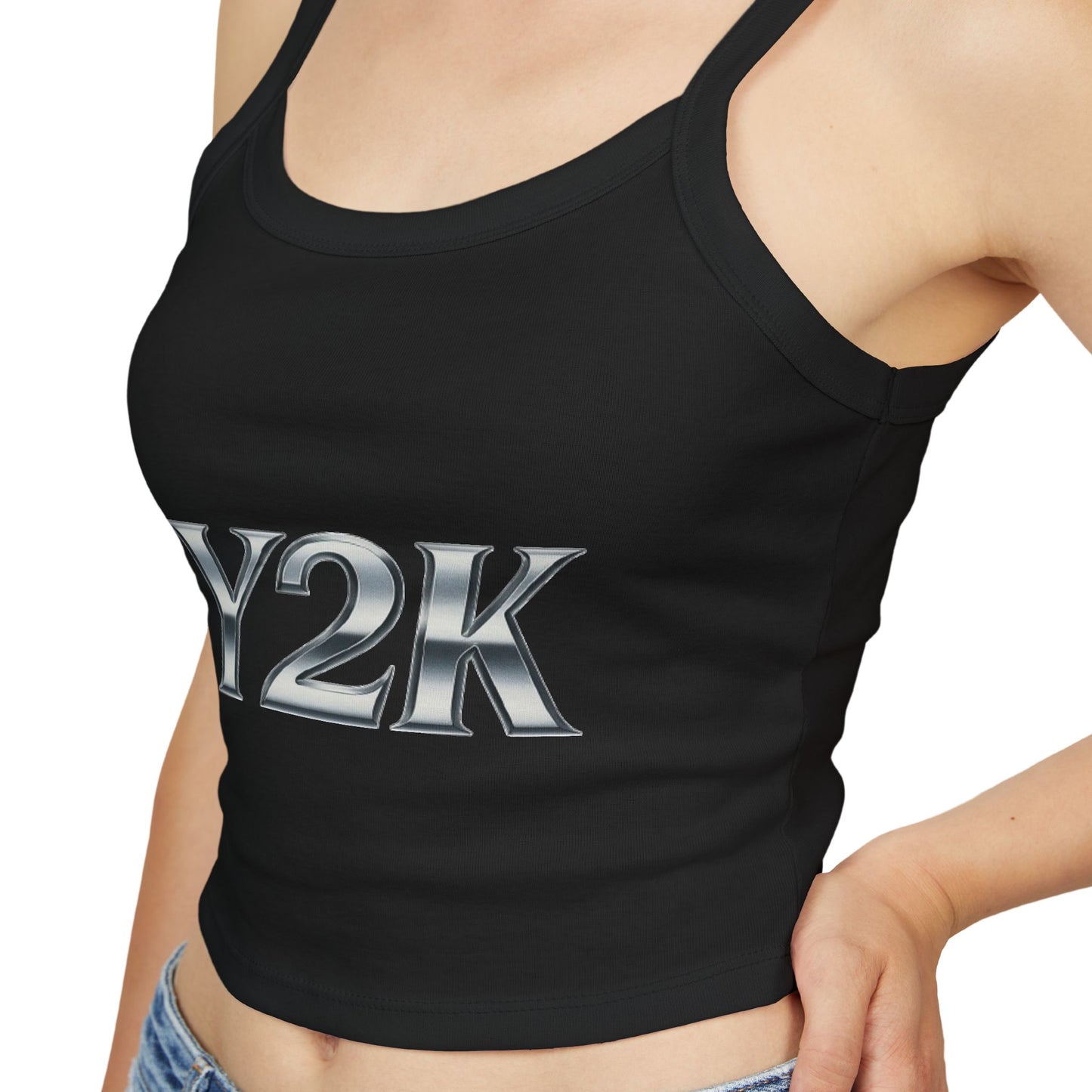Y2K Spaghetti Strap Tank – Black Vintage Baby Tee Vibes
