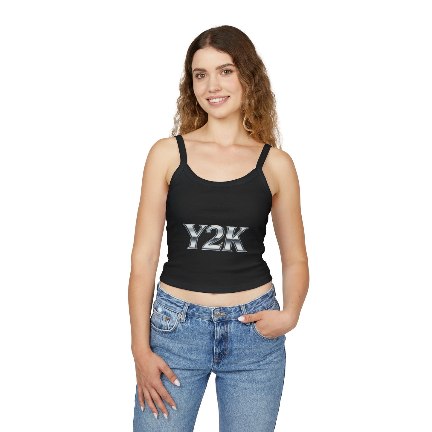 Y2K Spaghetti Strap Tank – Black Vintage Baby Tee Vibes