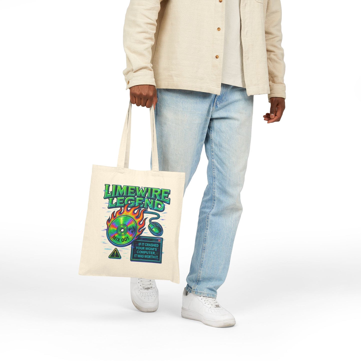 Retro Limewire-Inspired Canvas Tote Bag – Vintage Music Vibes