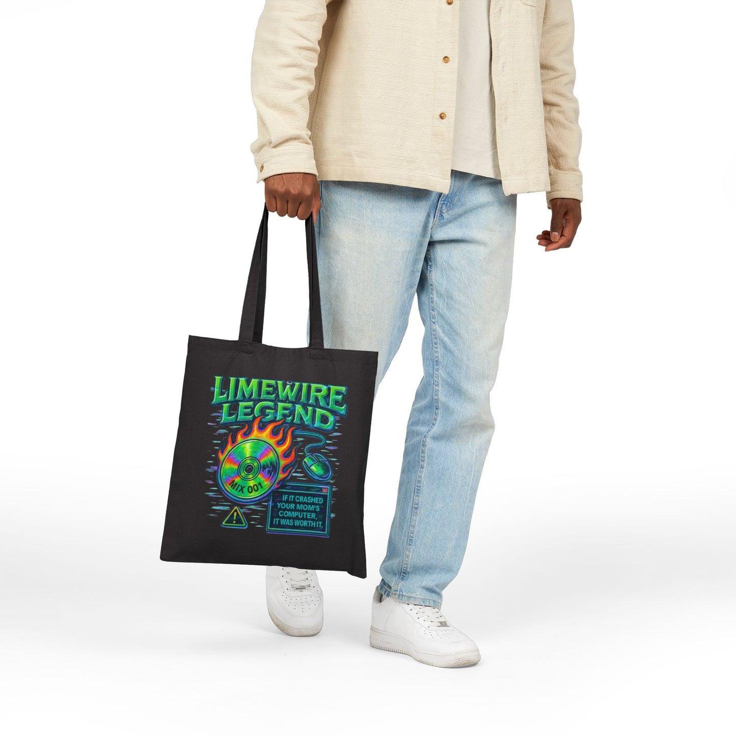 Retro Vibes Cotton Canvas Tote Bag - Music & Lime Art Design