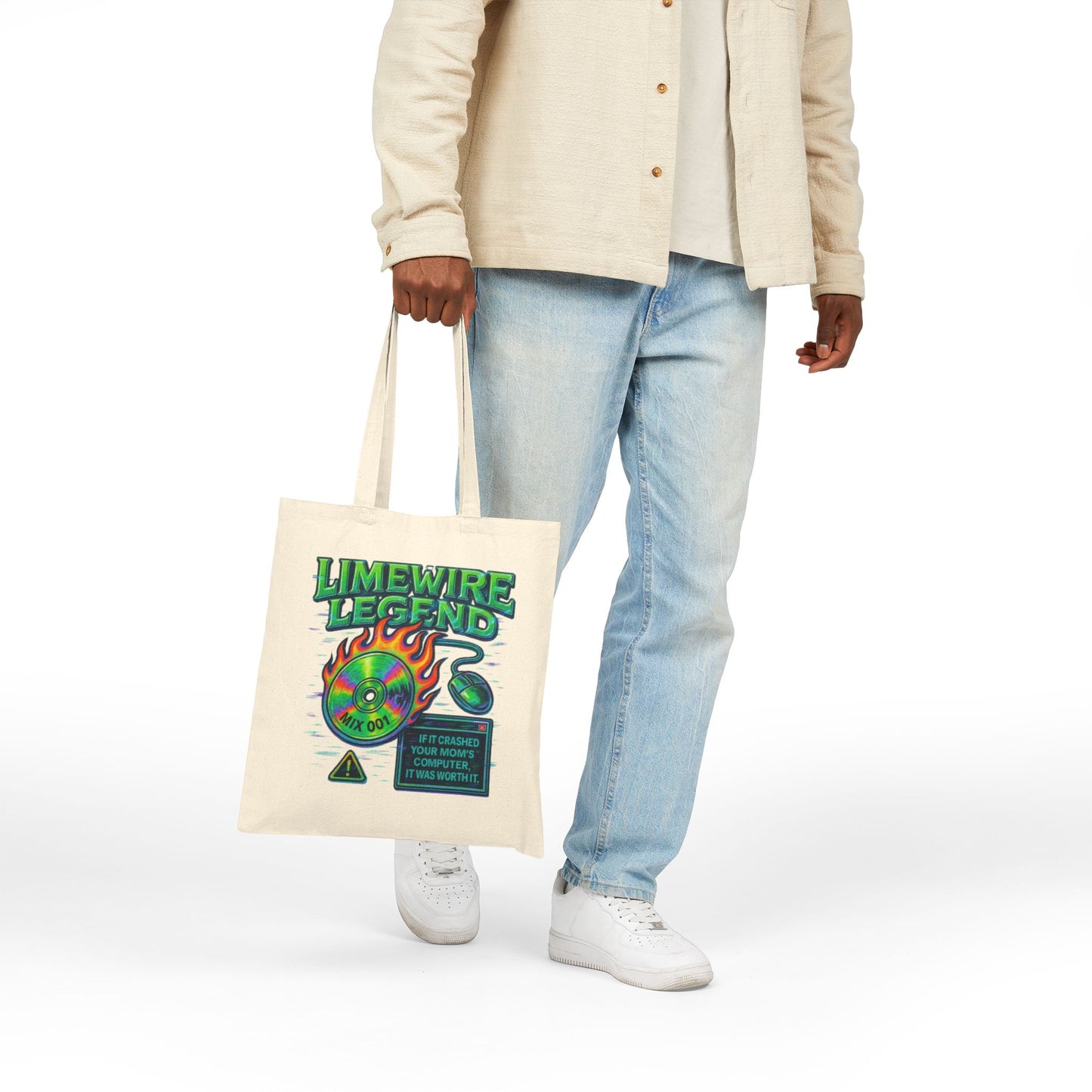 Retro Vibes Cotton Canvas Tote Bag - Music & Lime Art Design