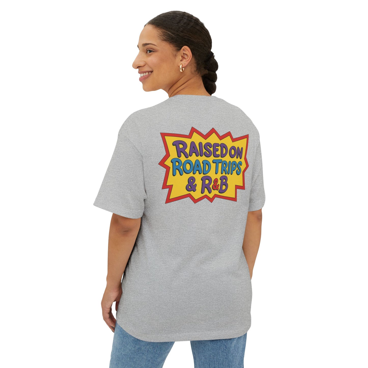 Raised on Road Trips & R&B” Oversized Tee – 90s Retro Graphic Shirt