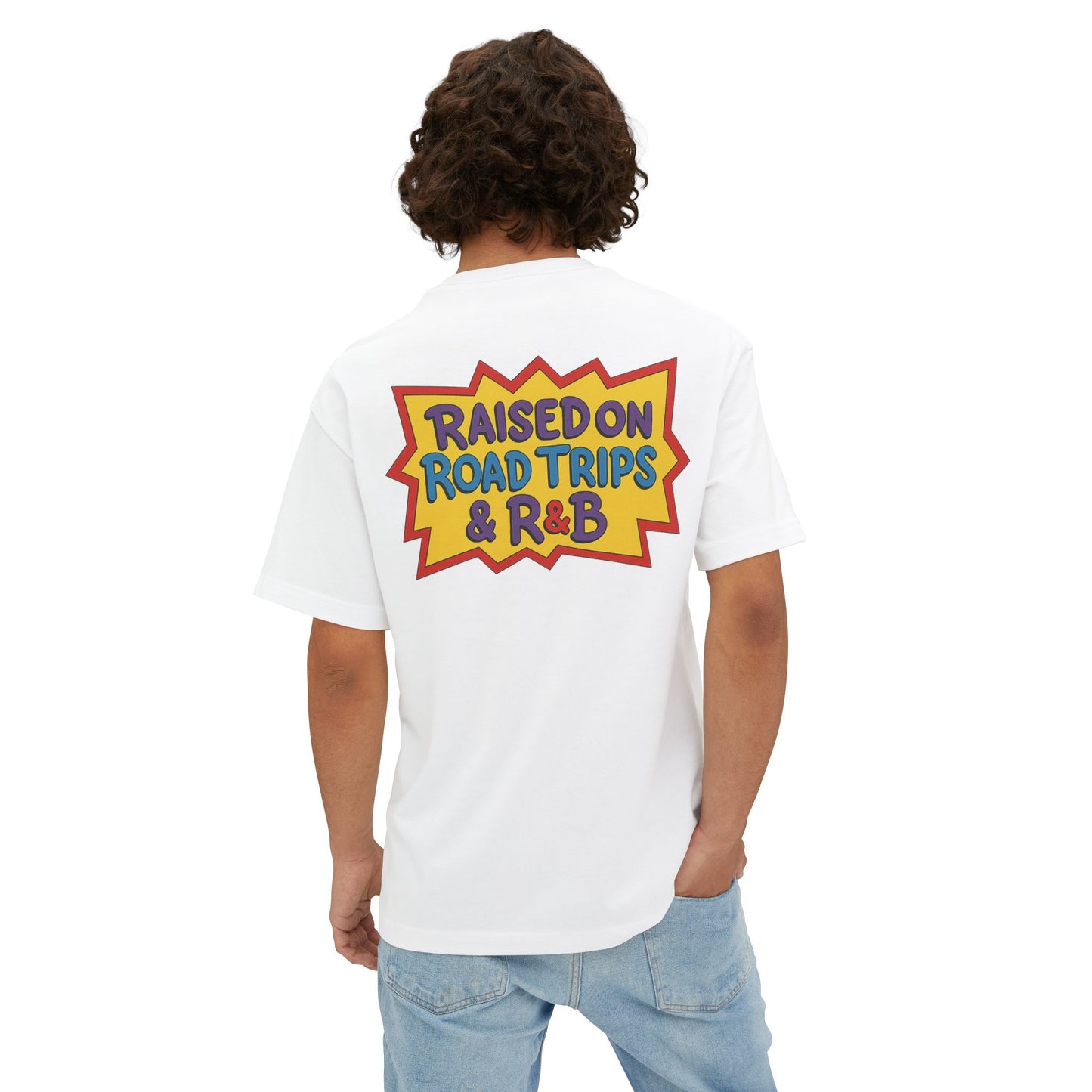 Raised on Road Trips & R&B” Oversized Tee – 90s Retro Graphic Shirt
