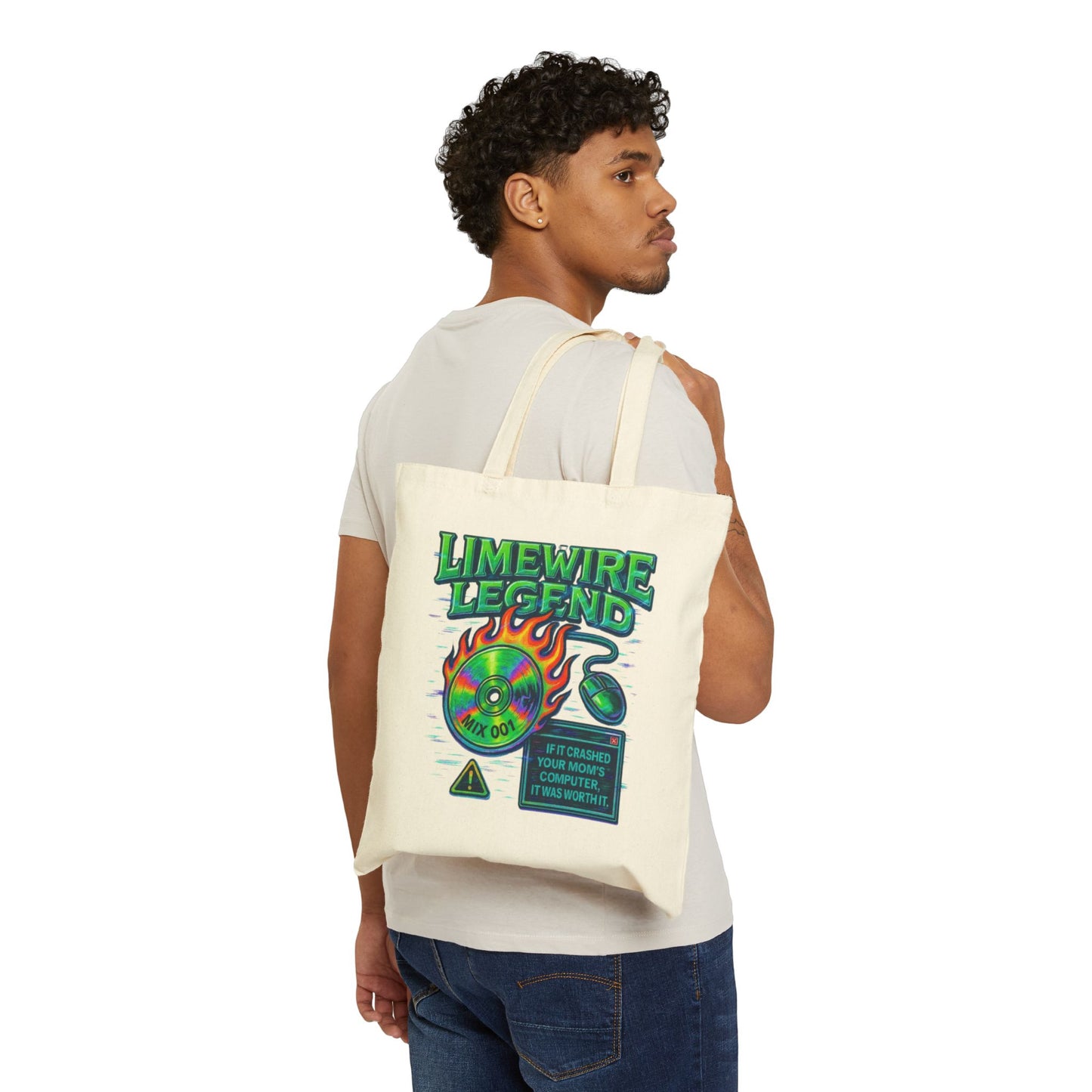 Retro Vibes Cotton Canvas Tote Bag - Music & Lime Art Design