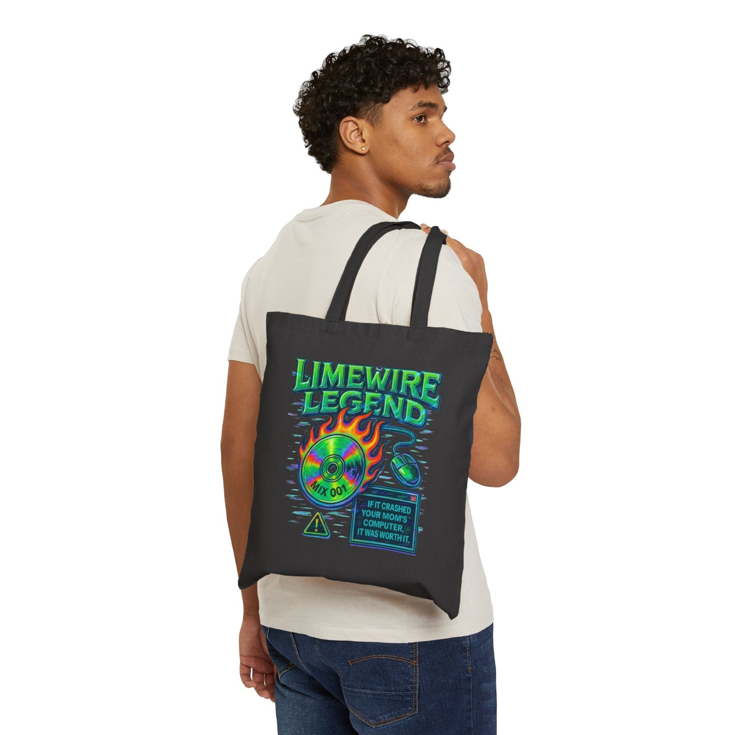 Retro Vibes Cotton Canvas Tote Bag - Music & Lime Art Design