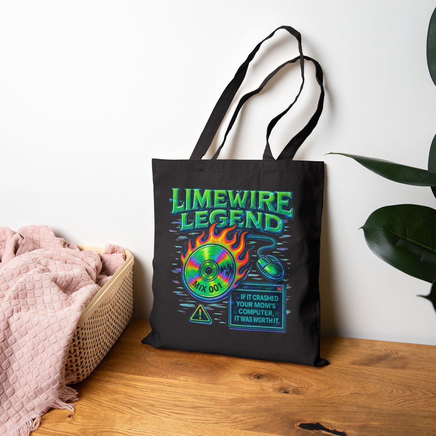 Retro Vibes Cotton Canvas Tote Bag - Music & Lime Art Design